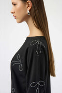 Joseph Ribkoff Ladies Black Sweater Knit Pullover w/Iron On Bow Detail