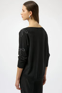 Joseph Ribkoff Ladies Black Sweater Knit Pullover w/Iron On Bow Detail