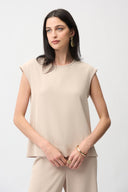 Joseph Ribkoff Ladies Woven Twill Boxy Parchment Top With Side Slits