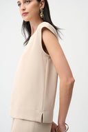 Joseph Ribkoff Ladies Woven Twill Boxy Parchment Top With Side Slits