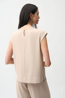 Joseph Ribkoff Ladies Woven Twill Boxy Parchment Top With Side Slits