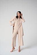 Joseph Ribkoff Ladies Woven Twill Boxy Parchment Top With Side Slits