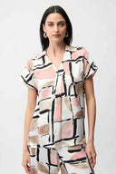Joseph Ribkoff Ladies Recycled Satin Abstract Print Boxy Top With V-neckline