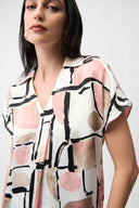 Joseph Ribkoff Ladies Recycled Satin Abstract Print Boxy Top With V-neckline