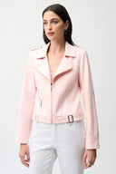 Joseph Ribkoff Ladies Foiled Faux Suede Petal Pink Fitted Jacket with Decorative Buckles