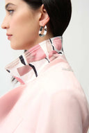 Joseph Ribkoff Ladies Foiled Faux Suede Petal Pink Fitted Jacket with Decorative Buckles