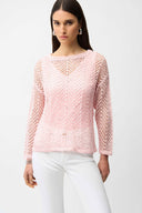 Joseph Ribkoff Ladies Sequins Yarn Chevron Print Long Sleeve Petal Pink Sweater