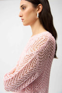 Joseph Ribkoff Ladies Sequins Yarn Chevron Print Long Sleeve Petal Pink Sweater