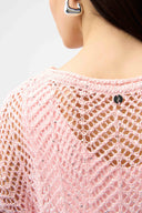 Joseph Ribkoff Ladies Sequins Yarn Chevron Print Long Sleeve Petal Pink Sweater