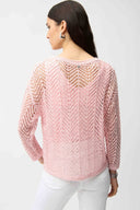 Joseph Ribkoff Ladies Sequins Yarn Chevron Print Long Sleeve Petal Pink Sweater