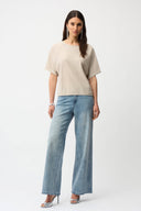 Joseph Ribkoff Ladies Sequins Yarn Short Sleeve Moonstone Sweater