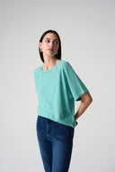 Joseph Ribkoff Ladies Sequins Yarn Short Sleeve Seafom Sweater