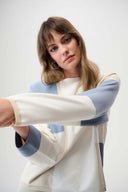 Joseph Ribkoff Ladies Winter White/Birch/Chambray Brushed Viscose Yarn Colour Block Sweater