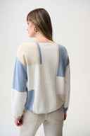 Joseph Ribkoff Ladies Winter White/Birch/Chambray Brushed Viscose Yarn Colour Block Sweater