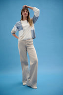 Joseph Ribkoff Ladies Winter White/Birch/Chambray Brushed Viscose Yarn Colour Block Sweater