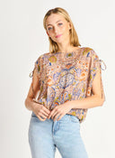 Dex Ladies Drawstring Shoulder Elastic Hem Top