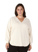 Dex Ladies Raw Edge Rounded Hem Knit Top