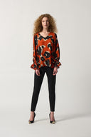 Joseph RibKoff Ladies Tandoori V-Neck Puff Sleeve Top