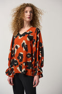 Joseph RibKoff Ladies Tandoori V-Neck Puff Sleeve Top