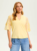 FDJ Ladies Yellow Mesh Bell Sleeve Top