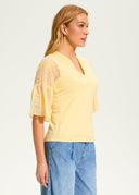 FDJ Ladies Yellow Mesh Bell Sleeve Top