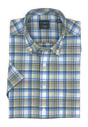 Leo Chevalier Mens Blue 100% Cotton SS No Iron Button Down Collar Shirt