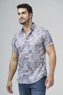 Leo Chevalier Mens Blue Red Stretch Adjusted Fit SS Satin Shirt