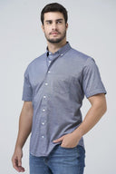 Leo Chevalier Mens Navy Solid Knit Button Down SS Sport Shirt