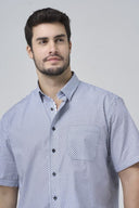 Leo Chevalier Mens Blue Print Tall Mini Print SS No Iron Sport Shirt