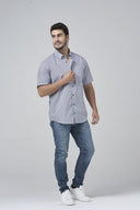 Leo Chevalier Mens Blue Print Tall Mini Print SS No Iron Sport Shirt