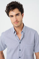 Leo Chevalier Mens Blue Geo Print SS Non Iron Sport Shirt