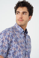 Leo Chevalier Mens Blue Circle Print SS Non Iron Sport Shirt