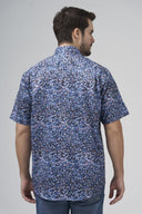 Leo Chevalier Mens Blue Tall Abstract Print SS No Iron Sport Shirt