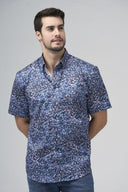 Leo Chevalier Mens Blue Tall Abstract Print SS No Iron Sport Shirt