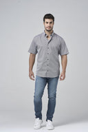 Leo Chevalier Mens Grey Geo Print SS Non Iron Sport Shirt