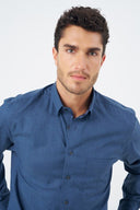 Leo Chevalier Mens Blue Hidden Button Regular Fit No Iron Shirt