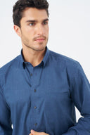 Leo Chevalier Mens Blue Hidden Button Regular Fit No Iron Shirt