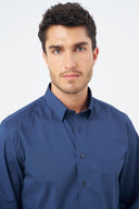 Leo Chevalier Mens Navy Hidden Button Down No Iron Shirt