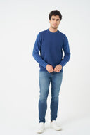 Leo Chevalier Mens Denim Twotone Crewneck Sweater