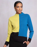 Alison Sheri Ladies Blue/Yellow/Black Knit Sweater