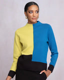 Alison Sheri Ladies Blue/Yellow/Black Knit Sweater