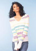 Alison Sheri Ladies Multi Strip Lightweight Sweater