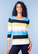 Alison Sheri Ladies Navy Bold Stripe Lightweight Sweater