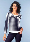 Alison Sheri Ladies Navy Strip Lightweight Sweater