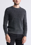 Buffalo Mens Charcoal Washy Textured Knit Crewneck Sweater