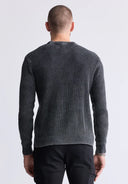 Buffalo Mens Charcoal Washy Textured Knit Crewneck Sweater
