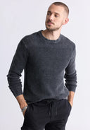 Buffalo Mens Charcoal Washy Textured Knit Crewneck Sweater