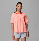 Columbia Ladies PFG Castleback Tiki Pink Woven SS Shirt