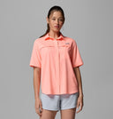 Columbia Ladies PFG Castleback Tiki Pink Woven SS Shirt