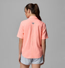 Columbia Ladies PFG Castleback Tiki Pink Woven SS Shirt